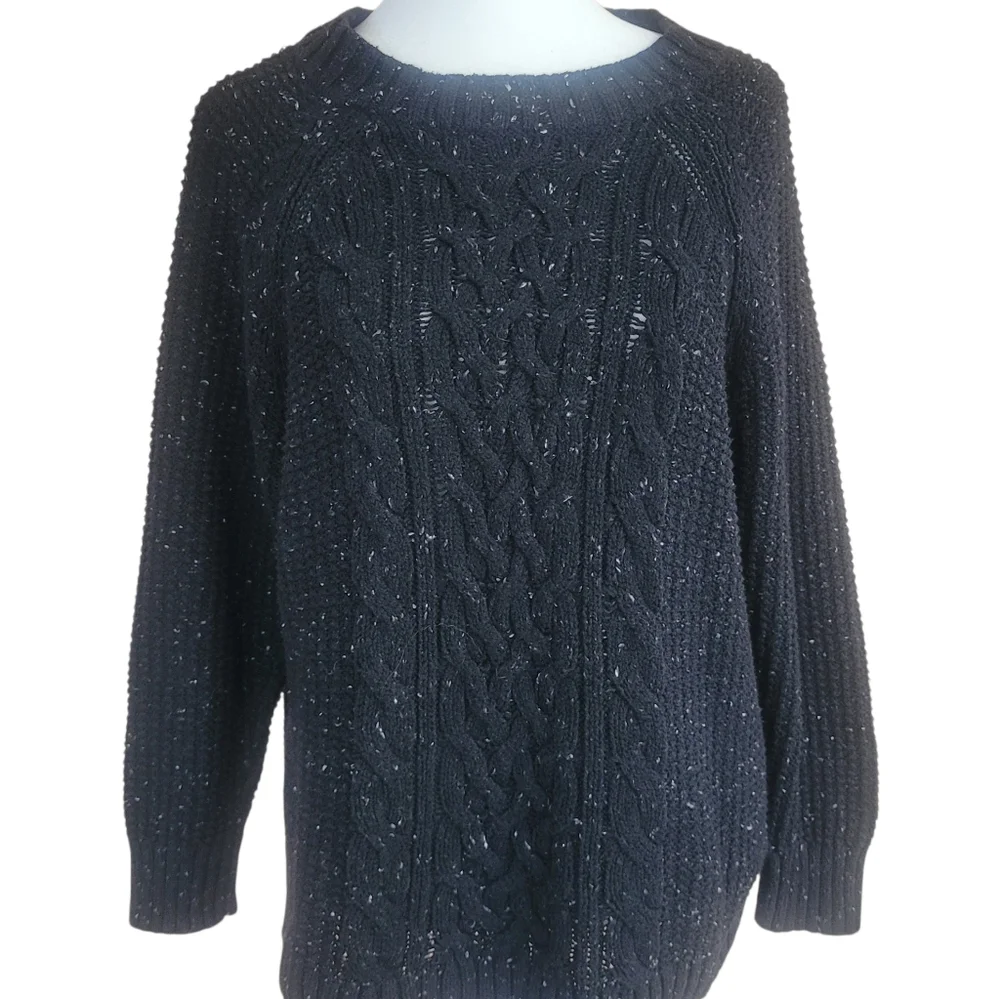 American Eagle Women's Cable Knit Sweater Speckled Black Size M